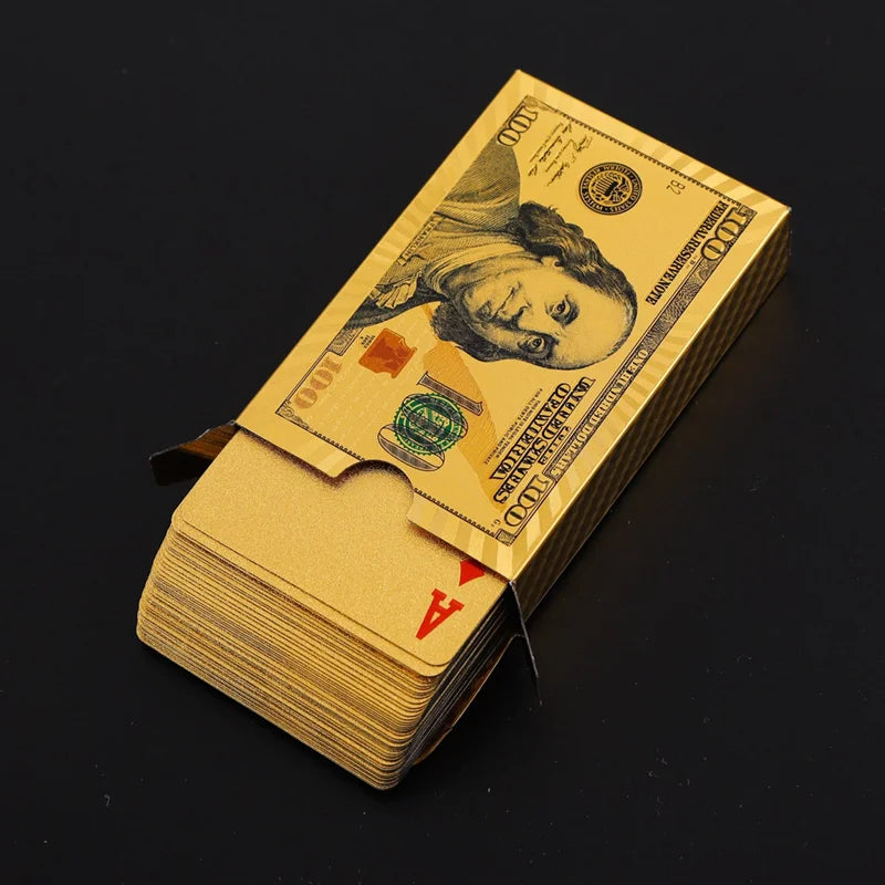 55PCS Gold Foil Playing Cards – 24K Gold Plastic Poker Set, Waterproof & Durable Magic Game Cards