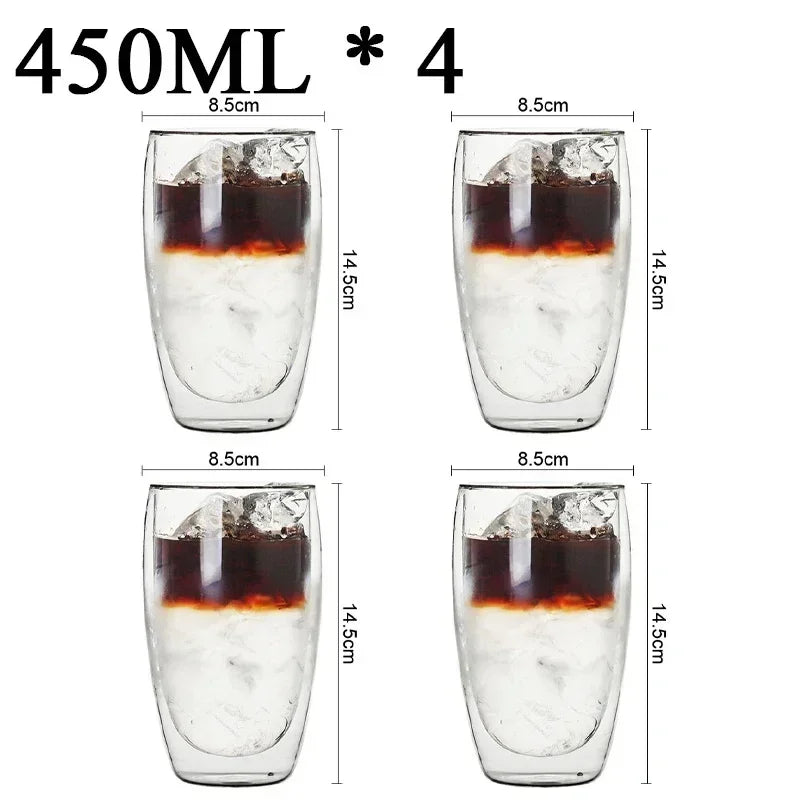 2-18PCS Double Wall High Borosilicate Glass Mugs – Heat Resistant Tea, Coffee, Milk, and Juice Cups, Creative Bar Drinkware Gift Set