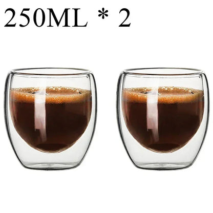 2-18PCS Double Wall High Borosilicate Glass Mugs – Heat Resistant Tea, Coffee, Milk, and Juice Cups, Creative Bar Drinkware Gift Set