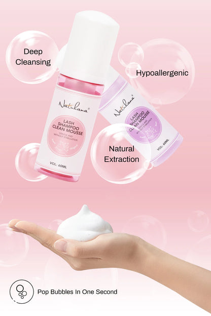 Natuhana 60ml Eyelash Extension Shampoo Mousse – Lash Cleaning Foam for False Eyelashes, Gentle & Non-Irritating Makeup Tool