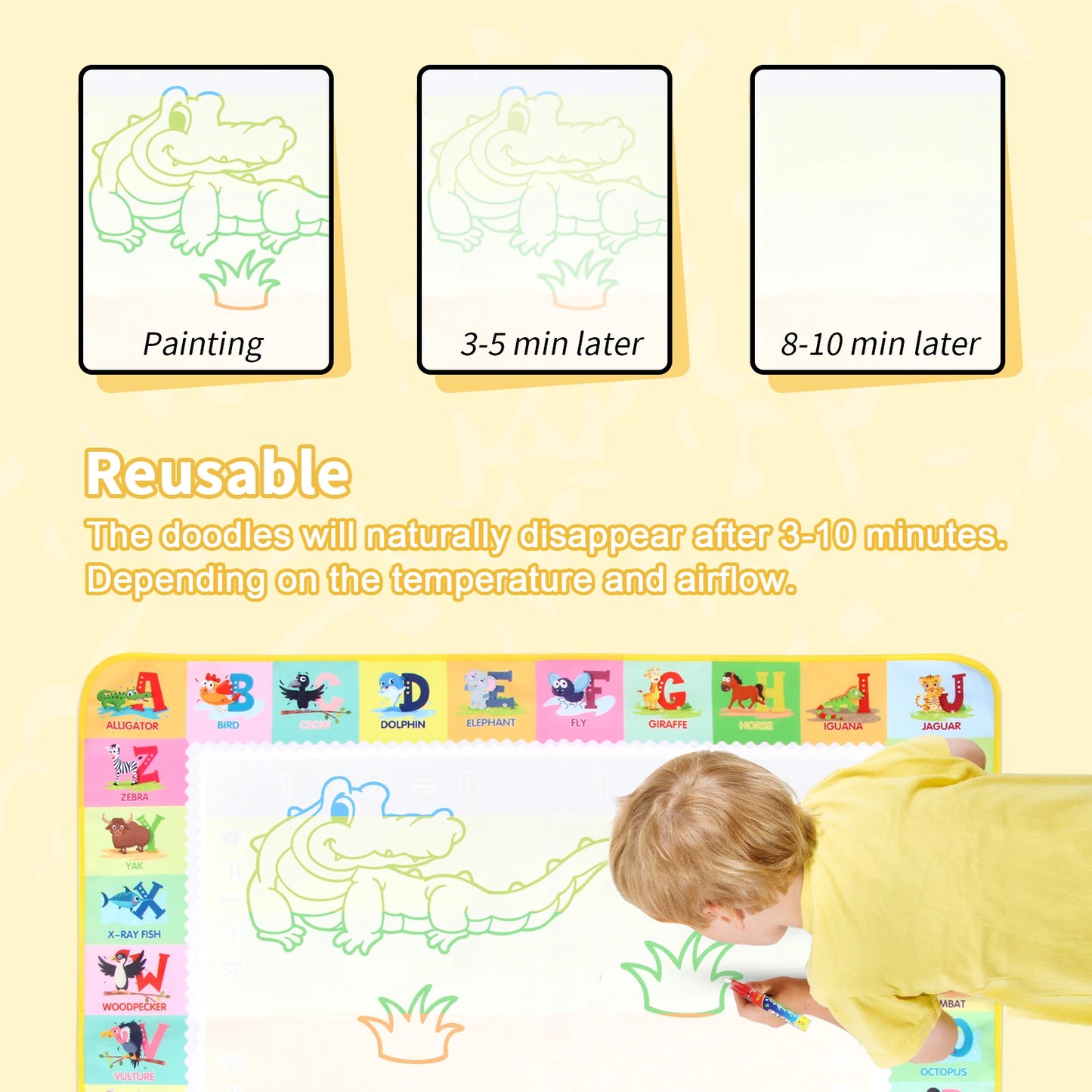100x80CM Magic Water Drawing Mat – Reusable Doodle Board Montessori Educational Toy for Kids