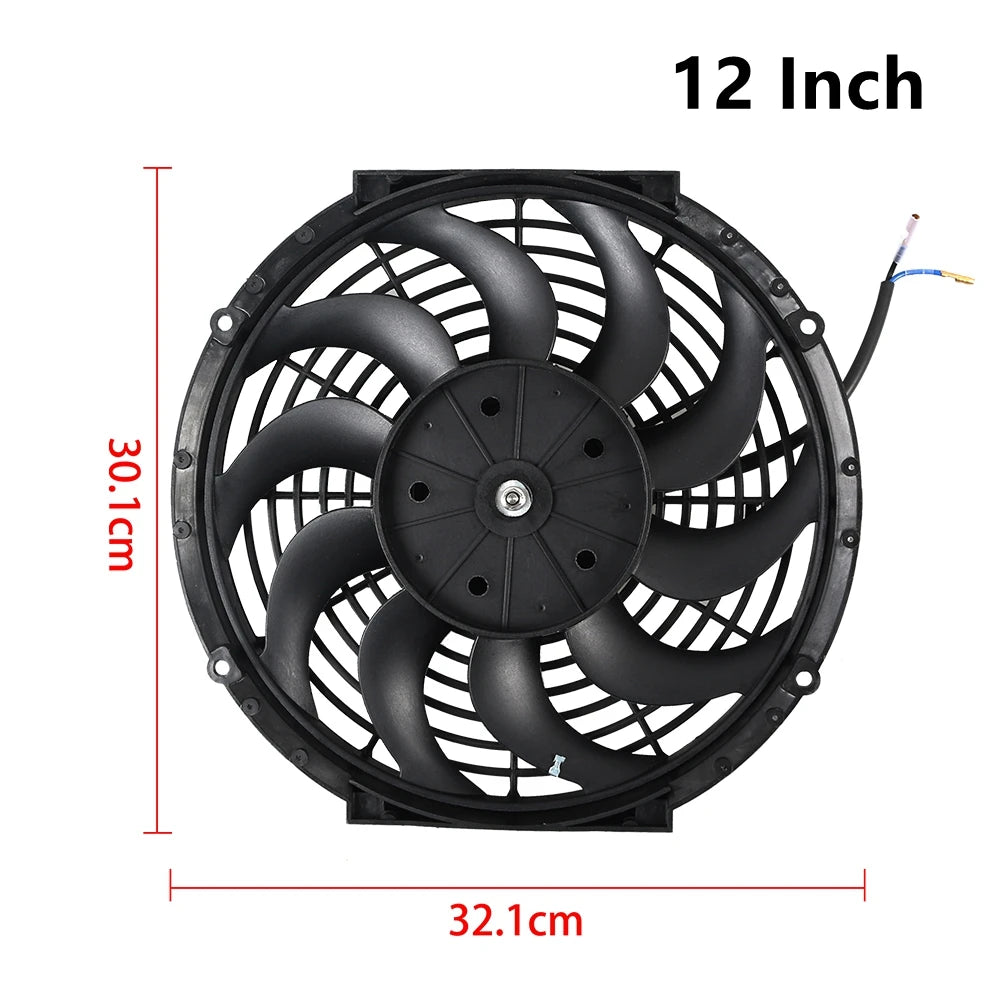 Universal 7/9/10/12/14/16 Inch 12V 80W Car Radiator Cooling Fan Blade – Electric Air Conditioning Fan Kit 2100RPM